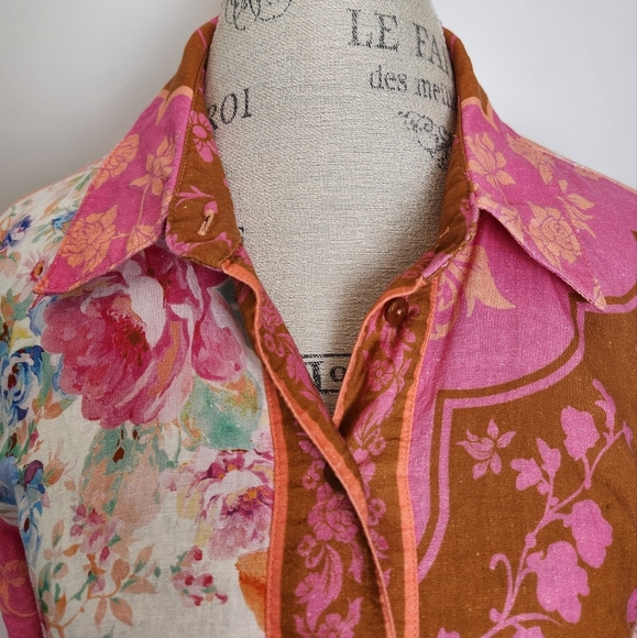 Rachel Zoe Pink Muti Print Linen Blouse - Picture 9 of 13